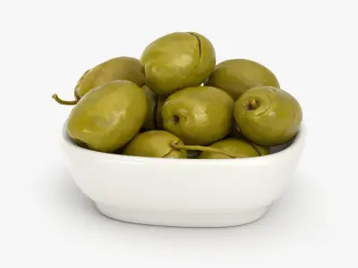Ceramic Bowl of Cracked Green Olives 3D model