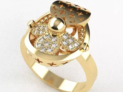 PREFABRICATED FOUR-LEAF CROVER FLOWER PATTERN SET RING 3D model