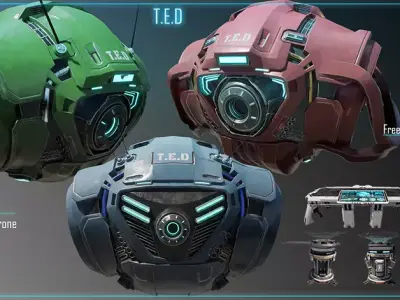 Technical Escort Drone All Tiers T-E-D Sci-Fi Asset Pack Low-poly 3D model