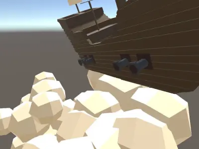 Flying Ship on the Clouds low poly flat retro style 3D model
