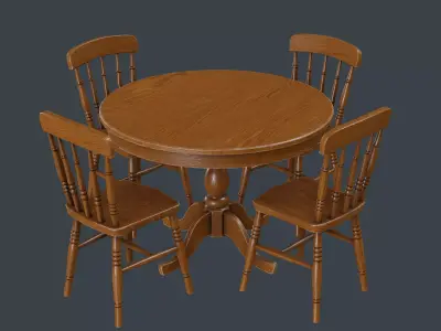 Old Dining Table and Chair - PBR Game Ready Low-poly 3D model