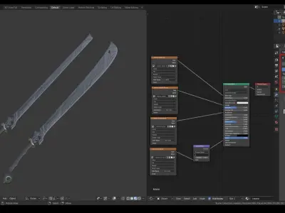 Damascus Cyberpunk Katana and Machete Low-poly 3D model