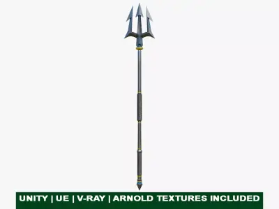 Trident Medieval Sliver All PBR Unity UE Textures Included Low-poly 3D model