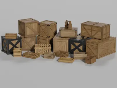 LowPoly PBR 20 Wooden Crates Pack 3D Models Low-poly 3D model