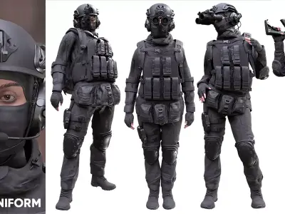 Woman in Military Uniform 4 Modular Rigged Free low-poly 3D model purchase