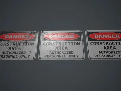 Plastic Danger Sign 5 PBR Game Ready Low-poly 3D model