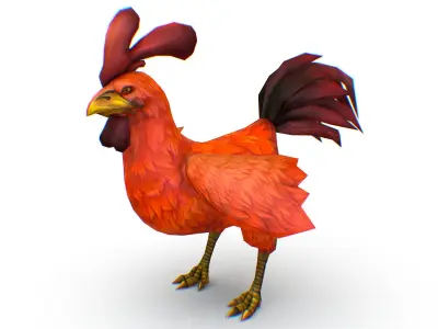 Red Rooster Dark Tail Feathers And Yellow Beak Low-poly 3D model