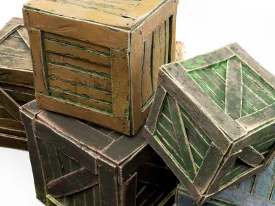 Box wooden crate cartoon pack 3D model