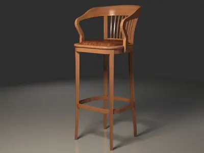 Antique wooden bar chair with sleeves 3D model
