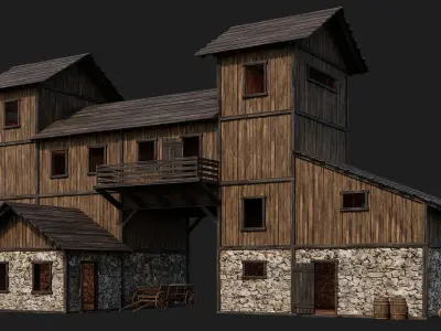 Old Wooden House Building 4K Textures GameReady 123 Low-poly 3D model