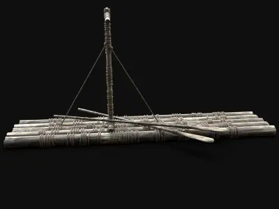 RAFT WOODEN SURVIVAL CASTAWAY IMPROVISED BARGE LOG CRAFTING Low-poly 3D model