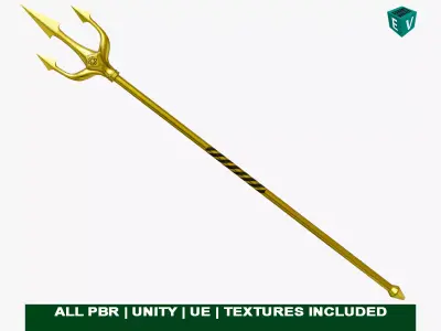 Trident 03 Gold All PBR Unity UE Textures Included Low-poly 3D model