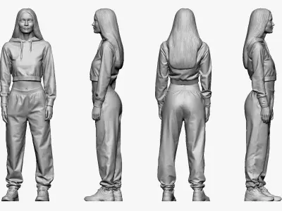 001244 woman in hip hop gray wear 3D model