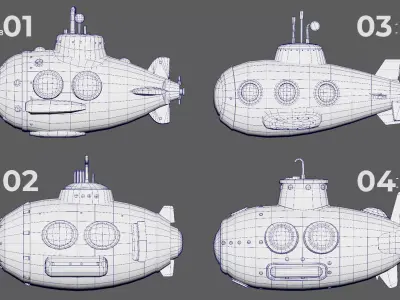 Toy Futuristic Submarines Pack LowPoly Low-poly 3D model