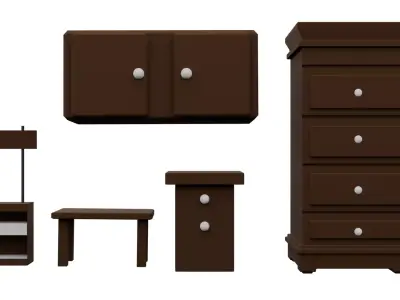 Old Vintage Furniture Pack 01 Low-poly 3D model
