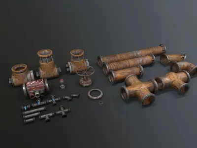 Modular Industrial Pipes Low-poly 3D model buy