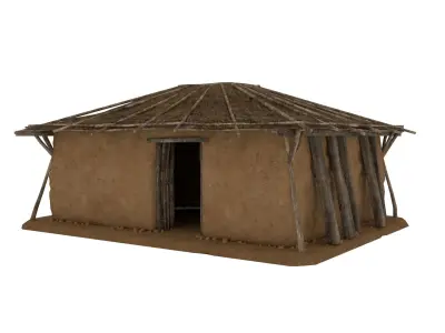 Ancient mud house clay   Low-poly 3D model