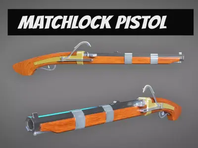 Matchlock Pistol Firearm LowPoly 3D Model Low-poly 3D model