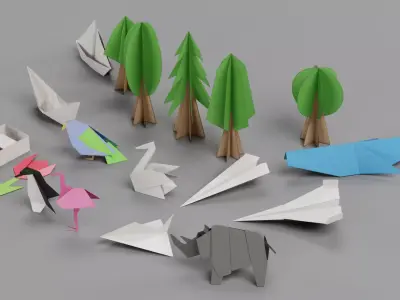 Paper Models Set Low-poly 3D model
