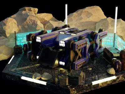 Desert retro-futurism bulldozer Low-poly 3D model