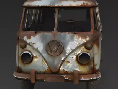 Junked Scrap Microbus 3D Model 3D Model Low-poly 3D model