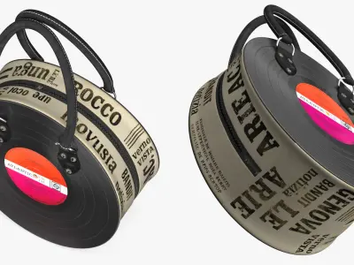 Designer Vinyl Record Handbag with Printed Canvas Sides 3D model