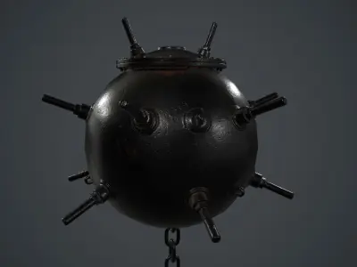 Black Painted Metal Naval Mine PBR Game Ready Low-poly 3D model