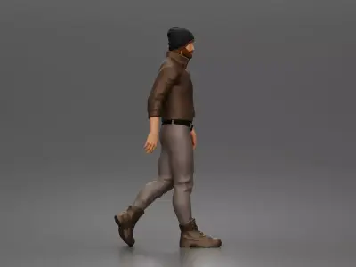 Urban explorer walking in beanie jacket fitted pants and boots 3D print model