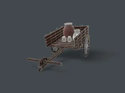 3D GAME READY CART wooden with pot Low-poly 3D model