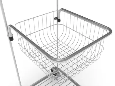 Chrome Mini Trolley with Shelf and Basket 3D model