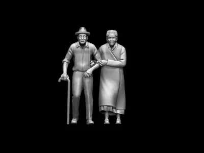 Elderly Couple Walking  Realistic Diorama Figures  3D print model