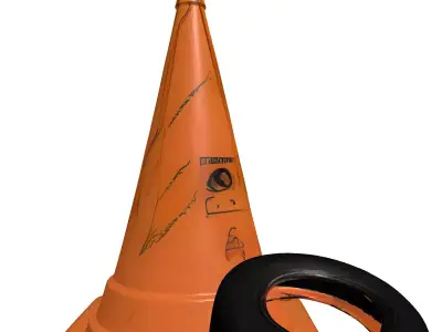 Distressed Traffic Cone and Tire 3D model