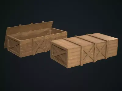 Wooden open and closed boxes Low-poly 3D model