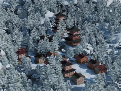 Snowy Mountain Village 3D model 8