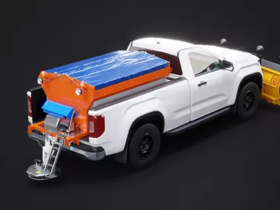 Snow Plow Pickup Truck Winter Utility Vehicle with Spreader  3D model
