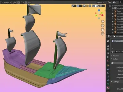 Ship pirate boat Low-poly 3D model