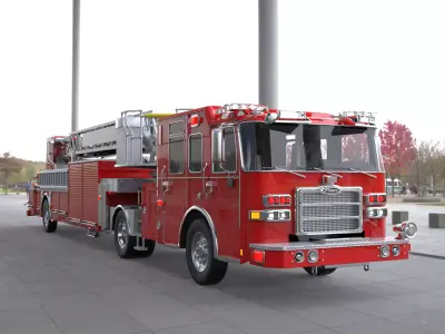 Firetruck Pierce Ascendant 107 Heavy-Duty Tiller Aerial Ladder Low-poly 3D model