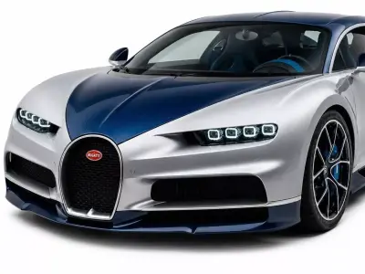 Luxury Bugatti Hypercar  Silver and Blue Carbon  3D model