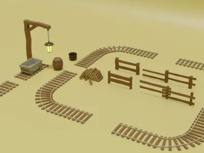 Rail Fence Wagon Wood Lamp Clay  Low-poly 3D model
