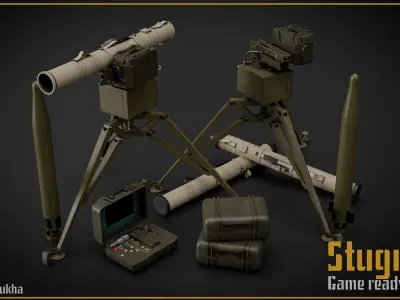 Stugna-P Ukraine anti-tank guided missile system gameready  Low-poly 3D model