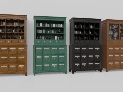 Modular apothecary cabinet with bottles and jars Low-poly 3D model