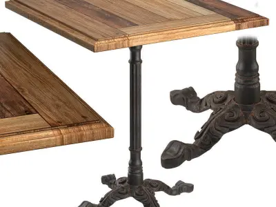 Cast Iron and Oak Restourant Table Square 3D model