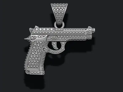 Gun pendant with diamonds 3D print model