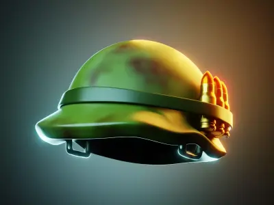 Stylized Army Helmet 3D Model - Bullet Detail Included 3D model