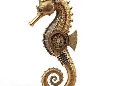 Steampunk Seahorse Creature 3D Model Low-poly 3D model