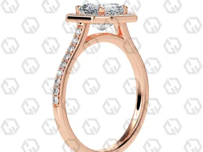 Ring 191 Asscher Shape Cathedral Halo pave set with Gems 3D print model