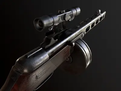 PPSh-41 with scope USSR Machine gun WW2 PBR Low-poly 3D model