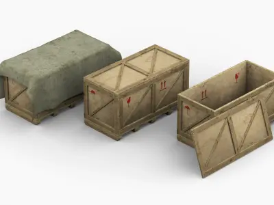Heavy Duty Wooden Cargo Box Crate Low-poly 3D model