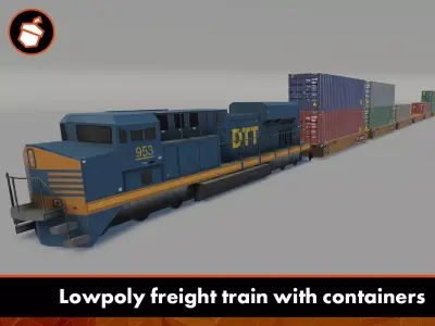 Lowpoly freight train with containers pack Low-poly 3D model