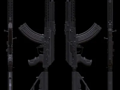 ASR-14 camouflage AK47 based rifle Low-poly 3D model